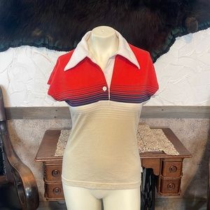 Vintage Jantzen Collared Striped Top 70’s